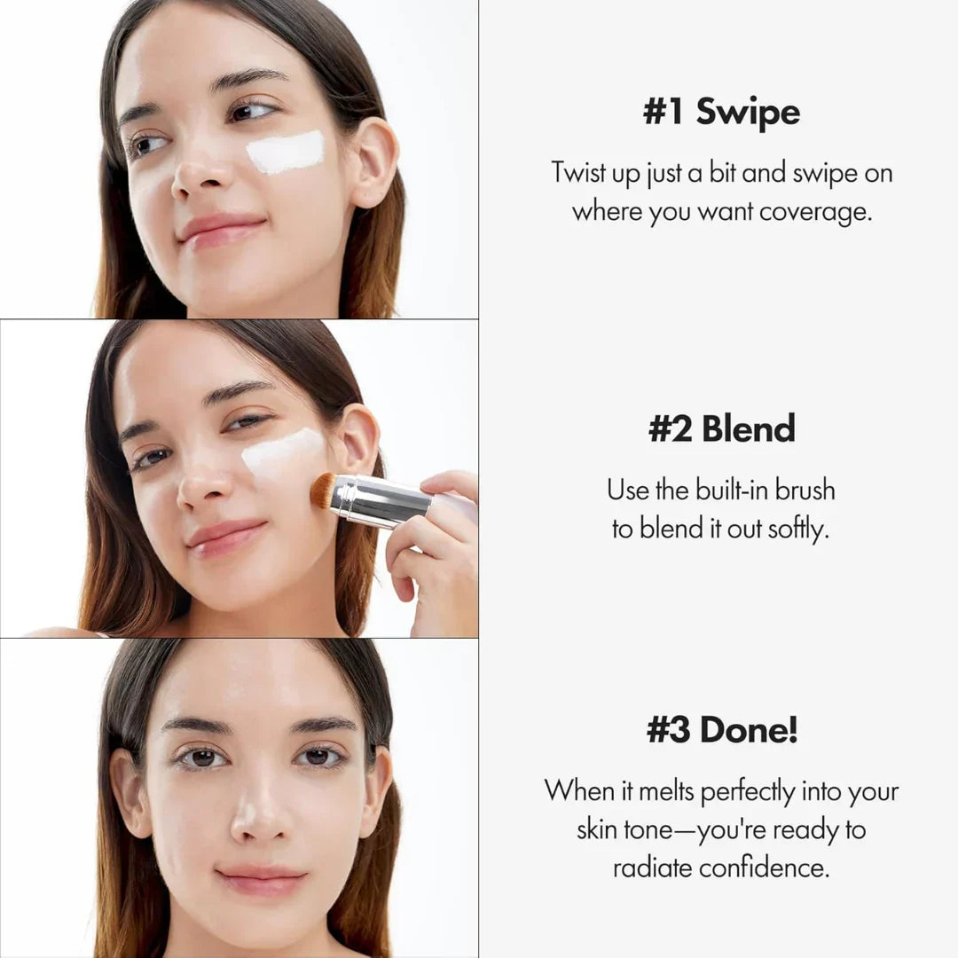 Korean 2‑in‑1 Color‑Changing Foundation Stick with Travel Brush