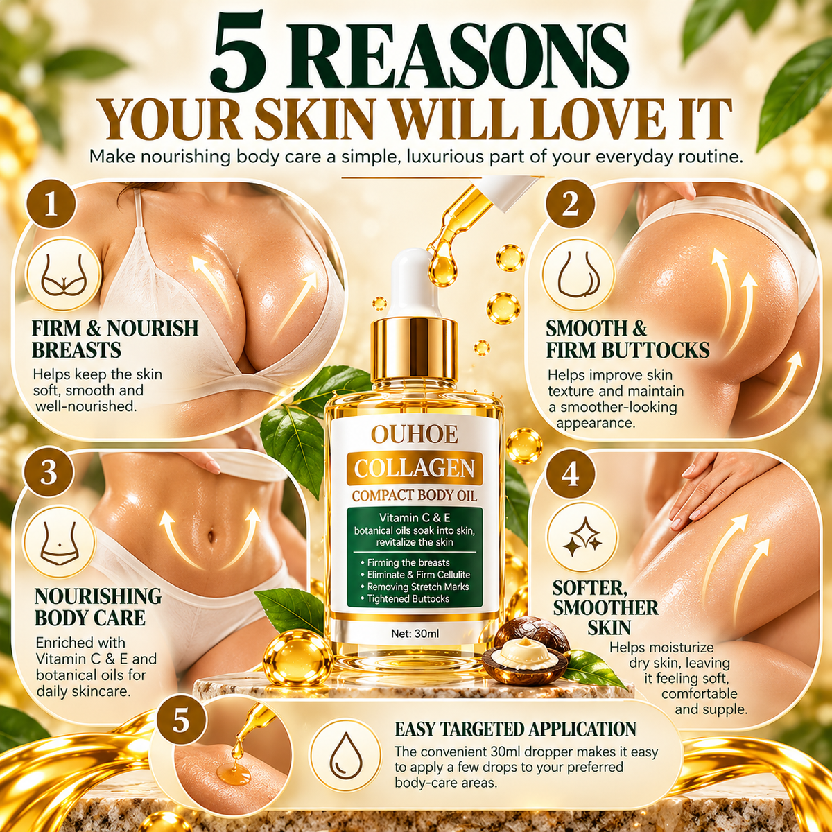 Collagen Lifting Body Oil for Women – Tightening & Firming Body Serum 30ml